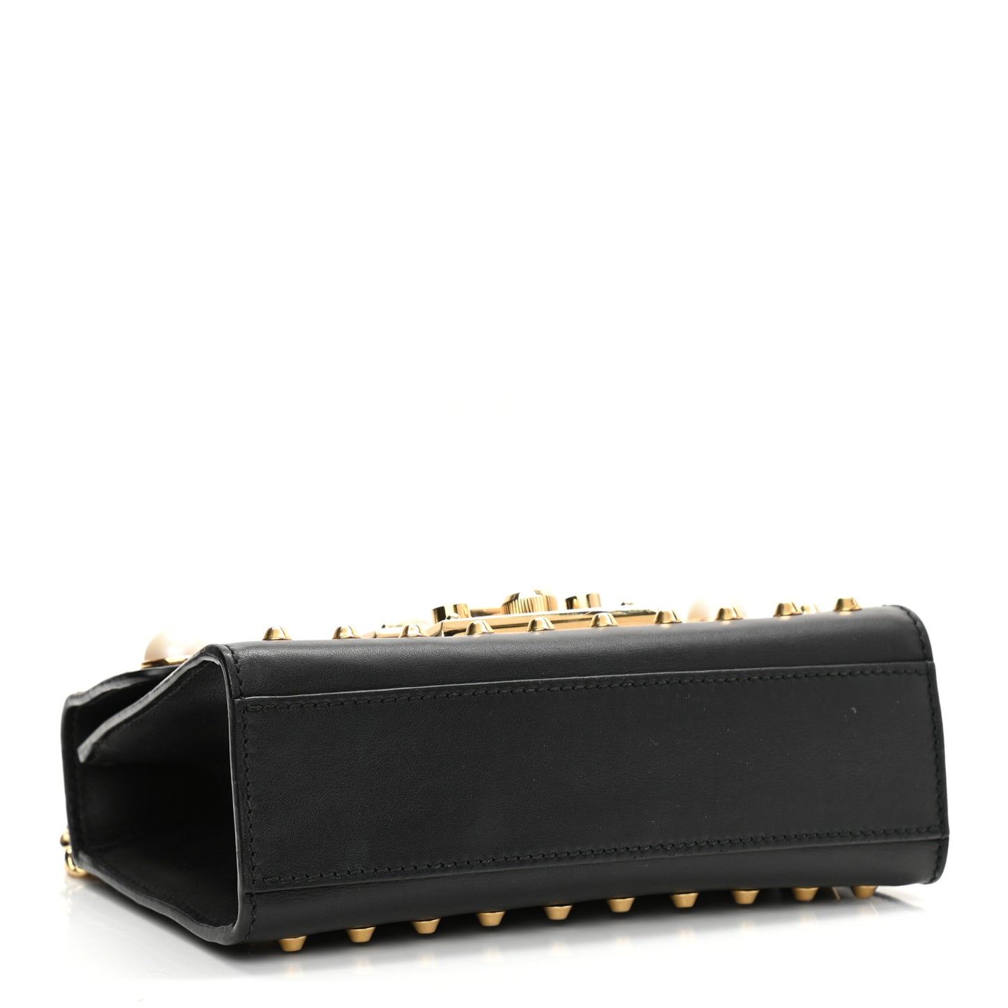 Calfskin Studded Small Padlock Shoulder Bag Black