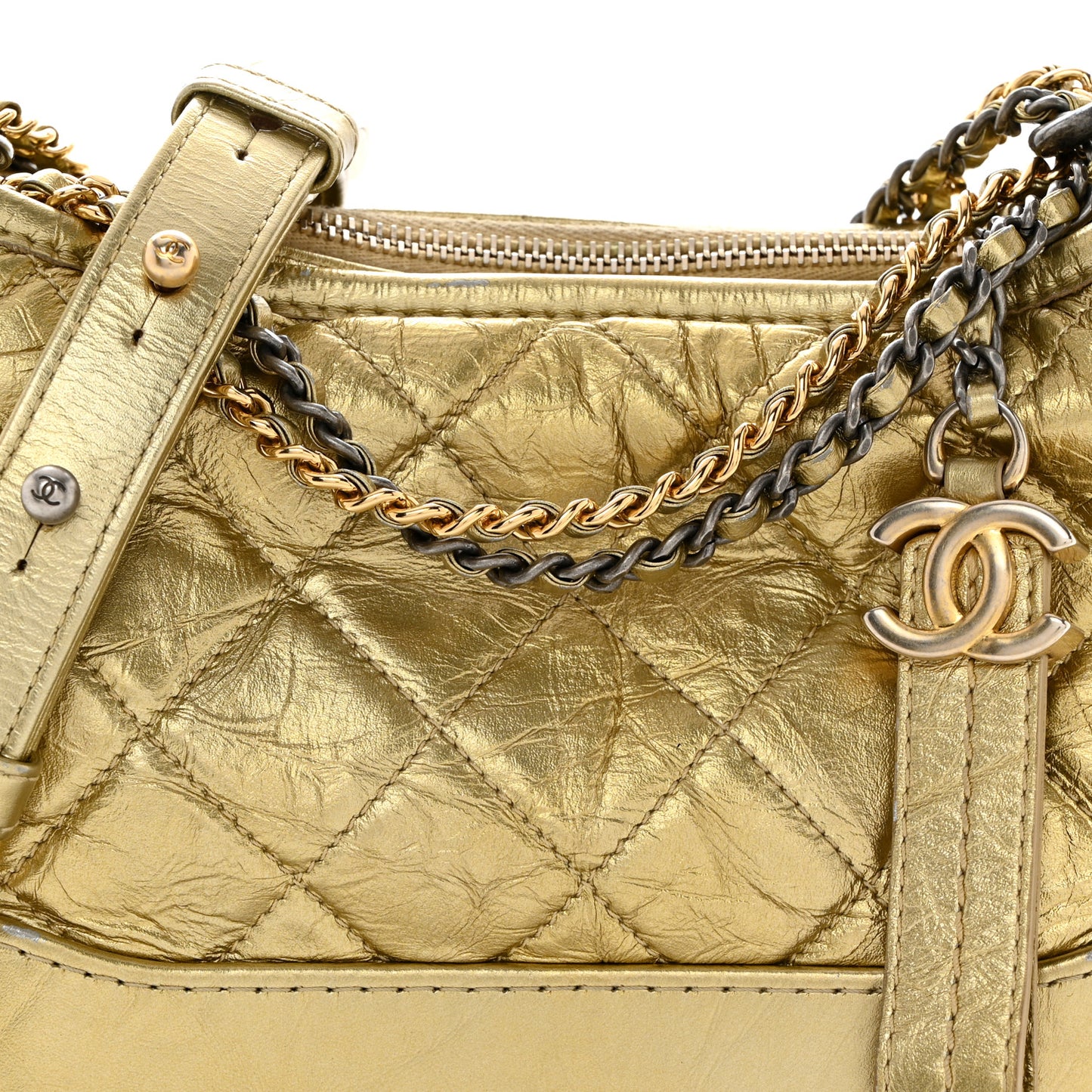 Metallic Aged Calfskin Quilted Small Gabrielle Hobo Gold