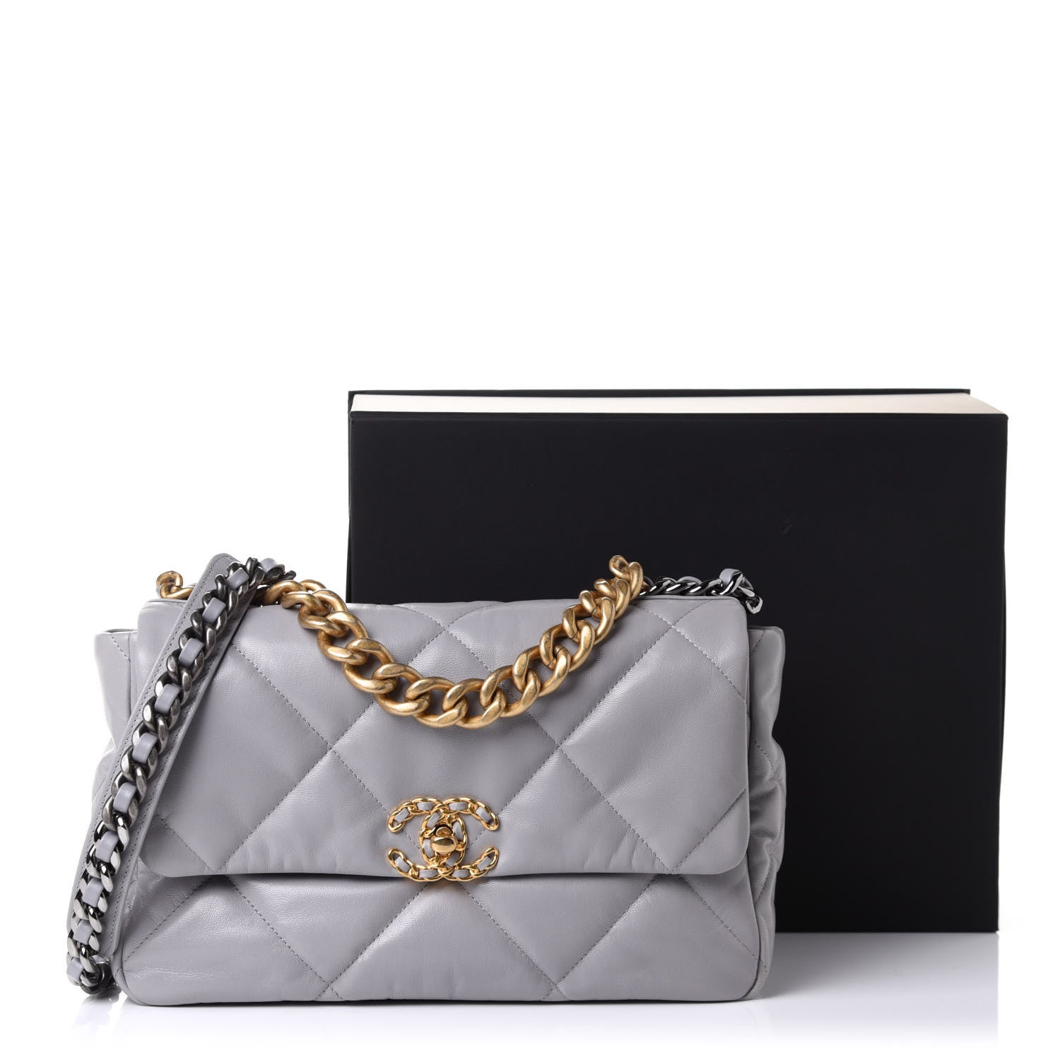 Chanel Goatskin Quilted Large Chanel 19 Flap Grey 11 of 11