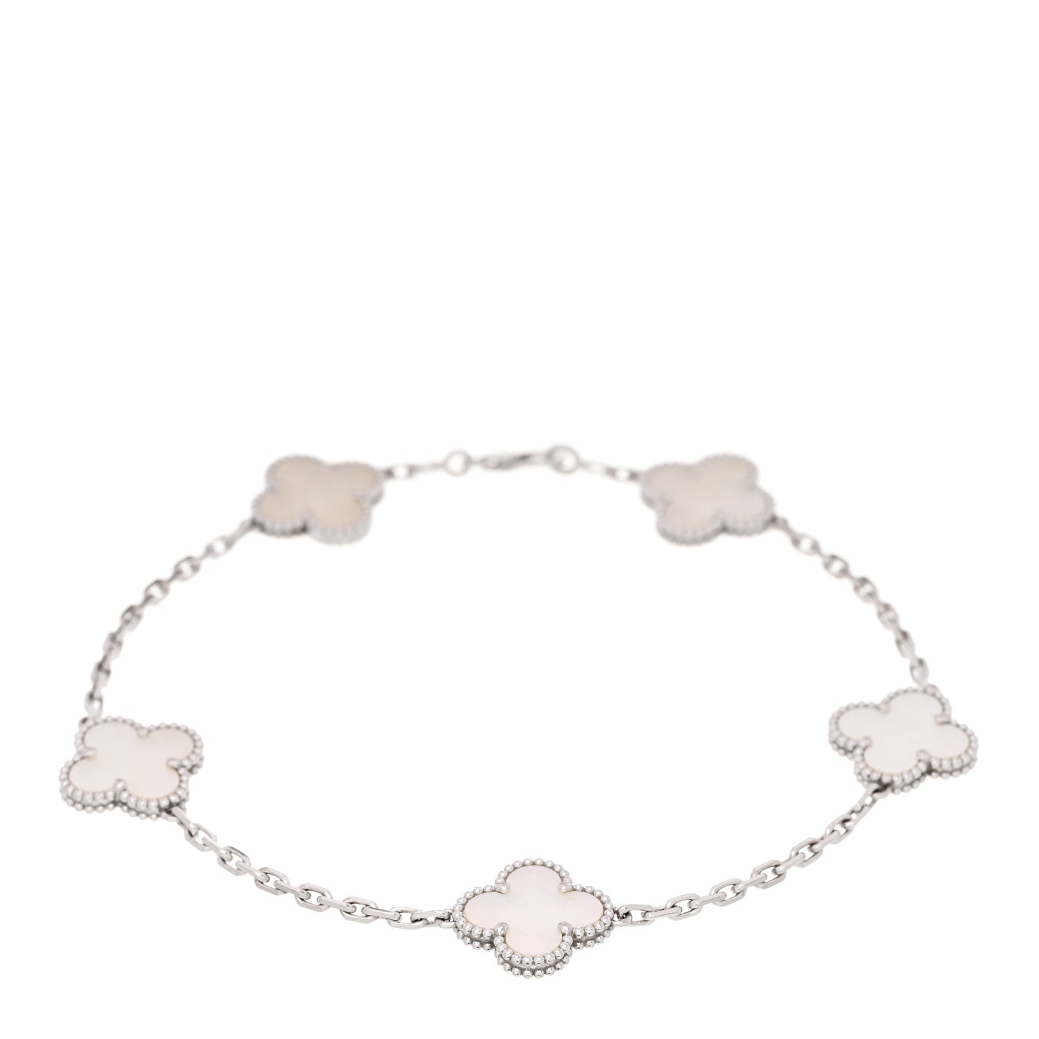 Van Cleef & Arpels 18K White Gold Mother of Pearl 5 Motifs Vintage Alhambra Bracelet 1 of 4