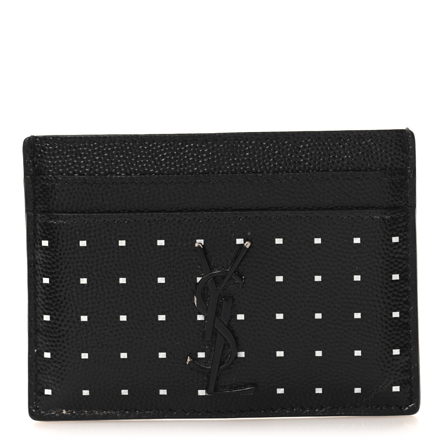 Saint Laurent Grain De Poudre Geo Print Monogram Credit Card Case Black White 1 of 8