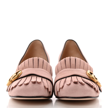 Gucci Kid Scamosciato GG Marmont Fringe 50mm Loafer Pumps 37 Crystal Pink 2 of 10