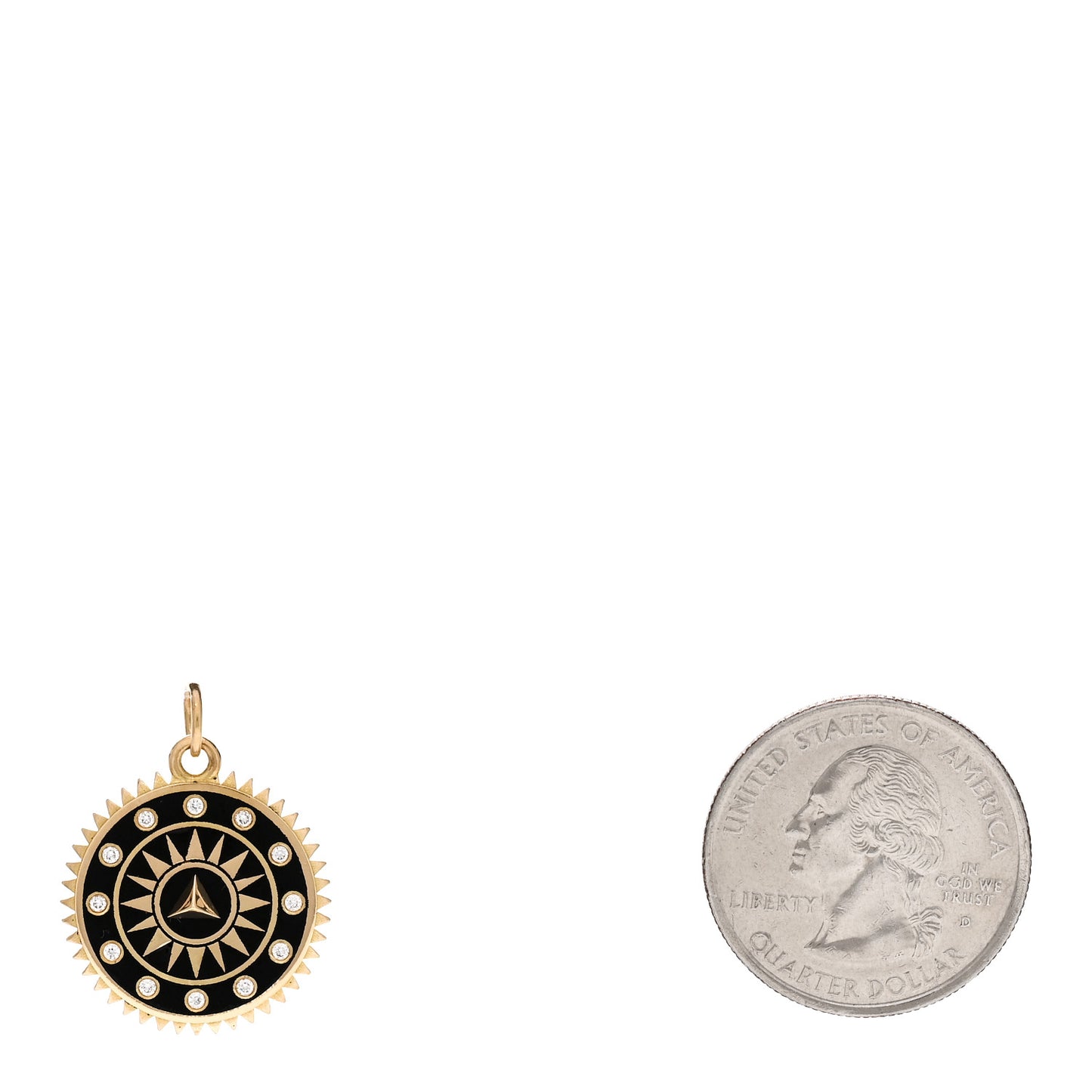 18K Yellow Gold Diamond Champleve Enamel Medium Pyramid Dream Medallion Pendant Black