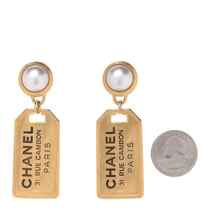 Chanel Pearl CC Tags Drop Earrings Gold 2 of 5
