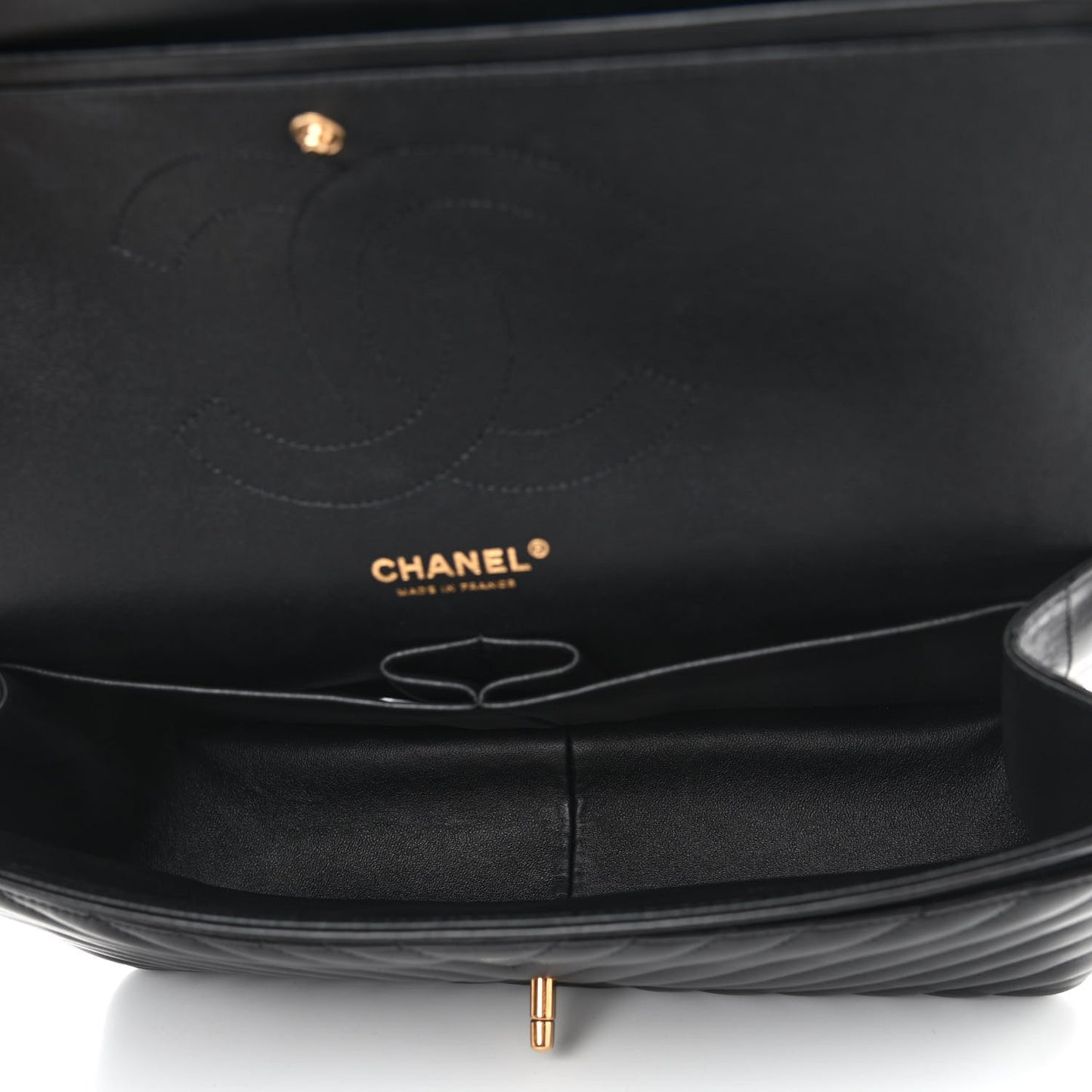 Lambskin Chevron Quilted Jumbo Double Flap Black