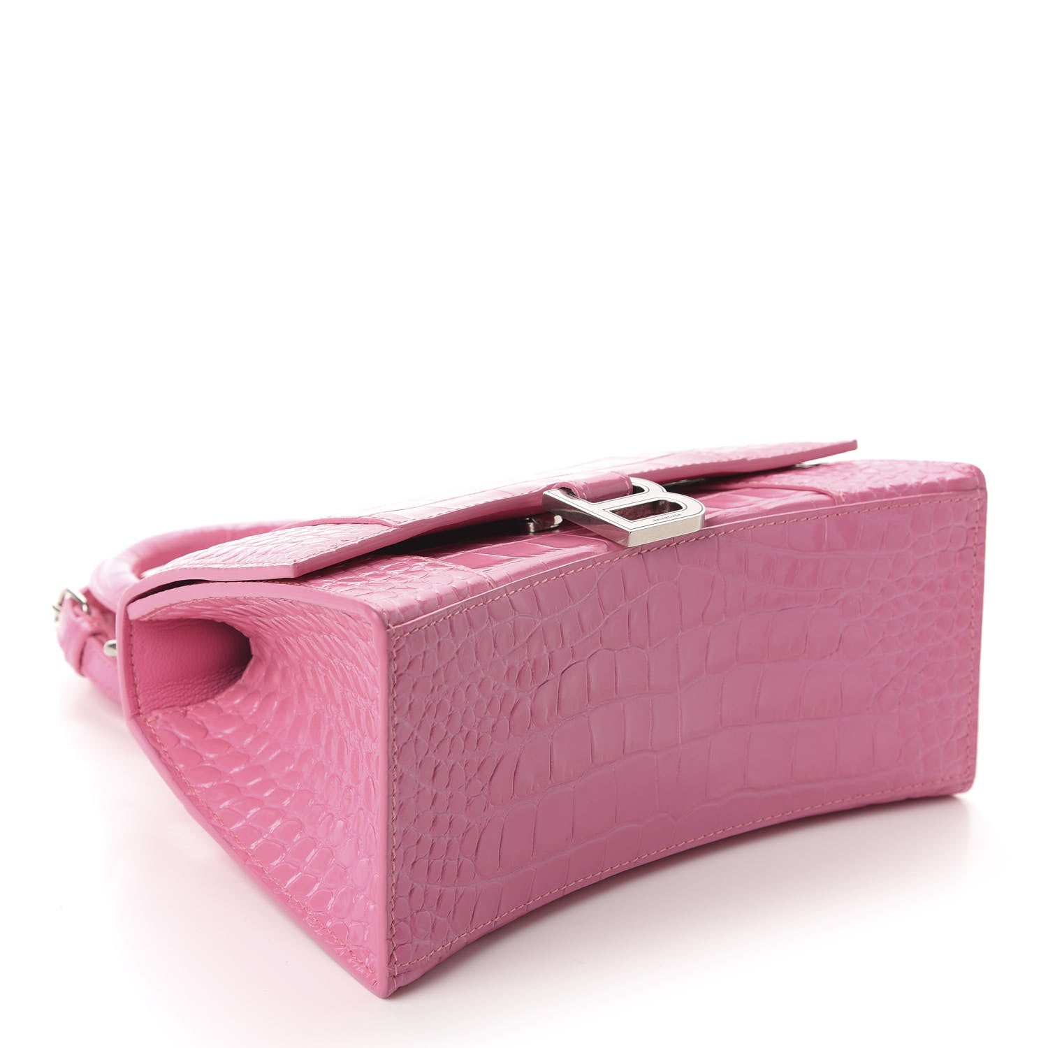 Balenciaga Shiny Calfskin Crocodile Embossed Small Hourglass Top Handle Bag Baby Pink 4 of 9