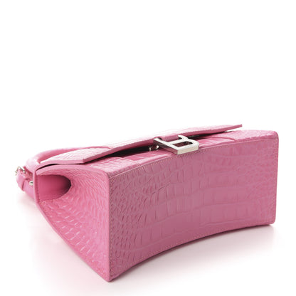 Balenciaga Shiny Calfskin Crocodile Embossed Small Hourglass Top Handle Bag Baby Pink 4 of 9