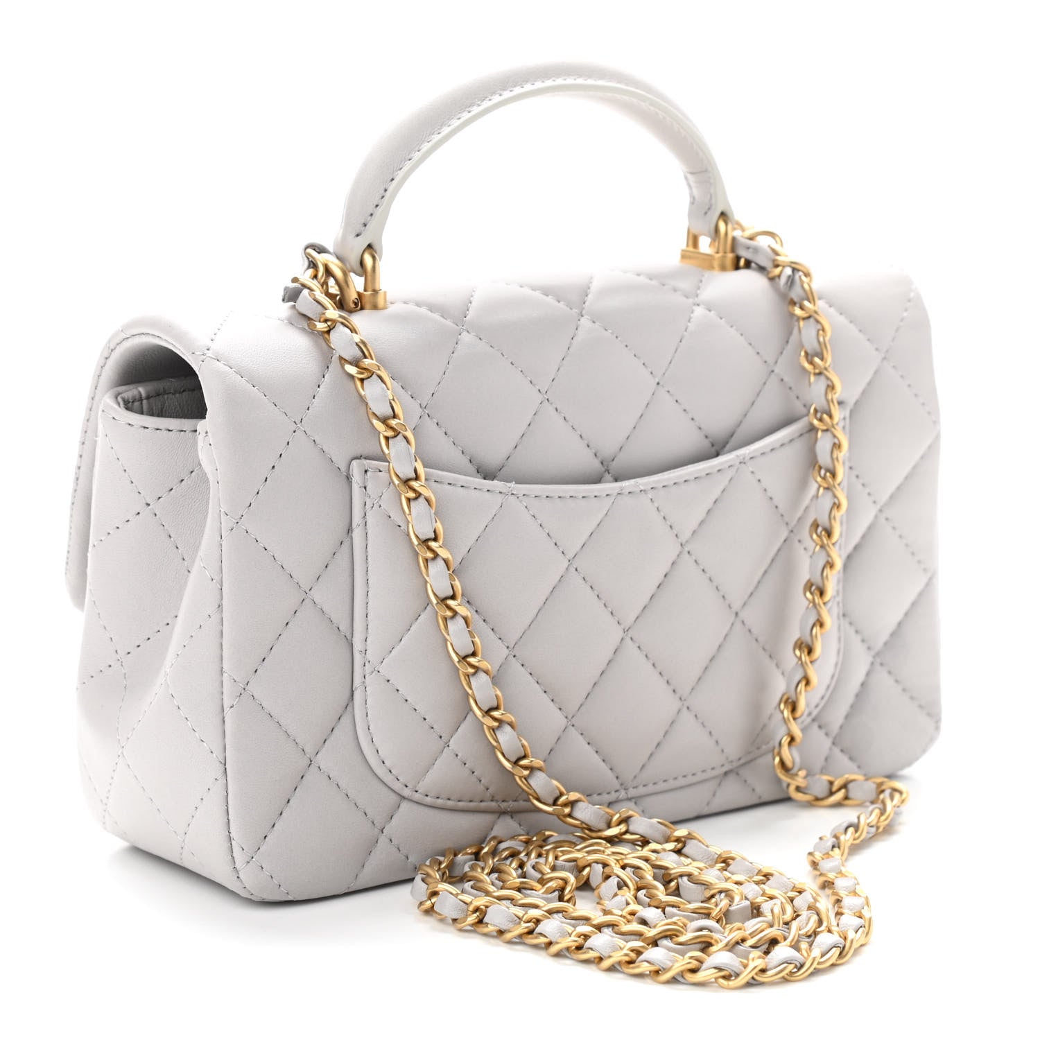 Chanel Lambskin Quilted Mini Top Handle Rectangular Flap Grey 3 of 11
