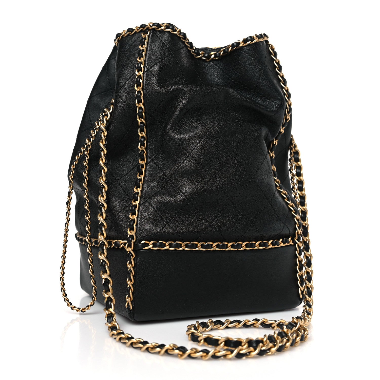 Chanel Calfskin Quilted Chain Bucket Bag Black 3 of 9