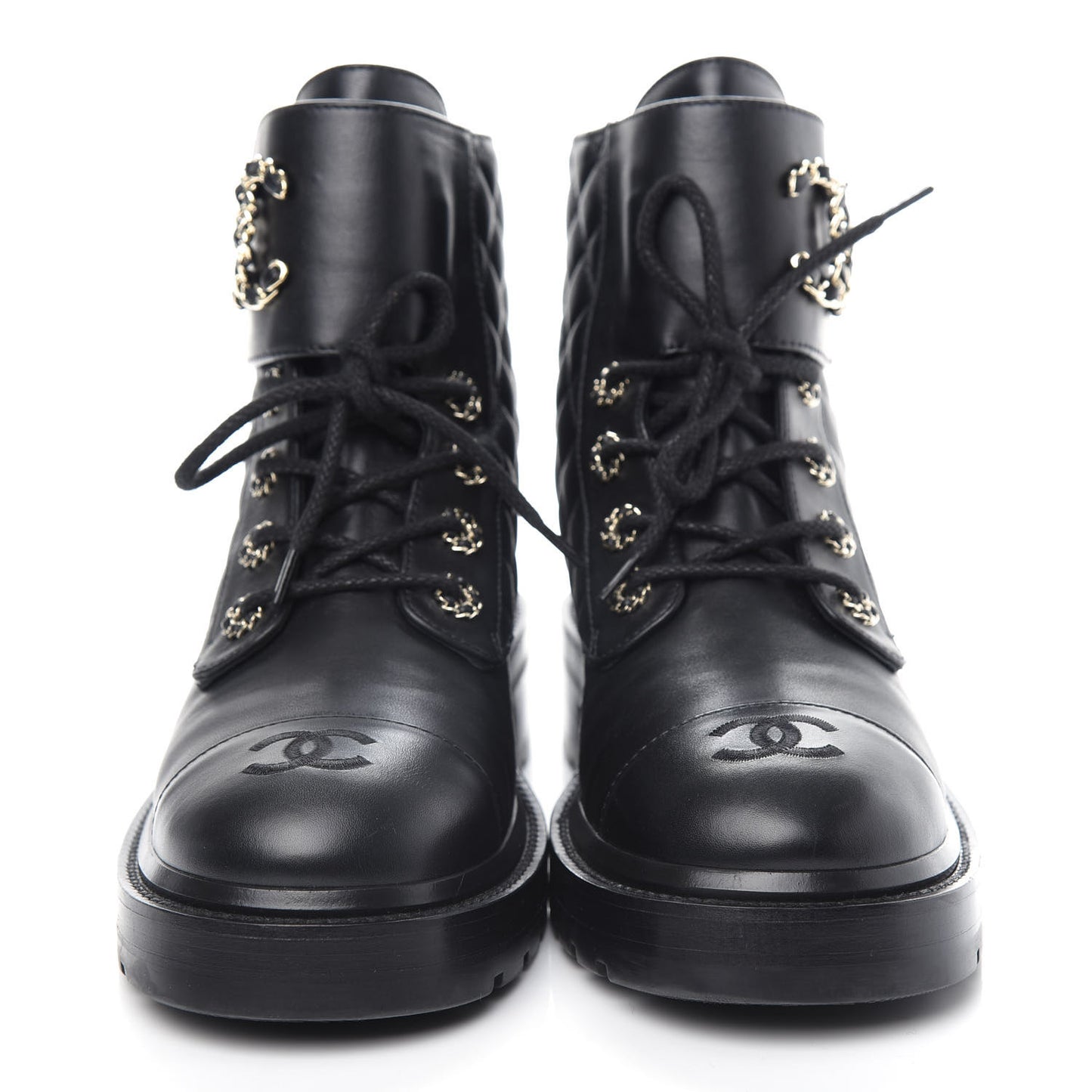 Lambskin Calfskin Quilted Lace Up Combat Boots 40 Black