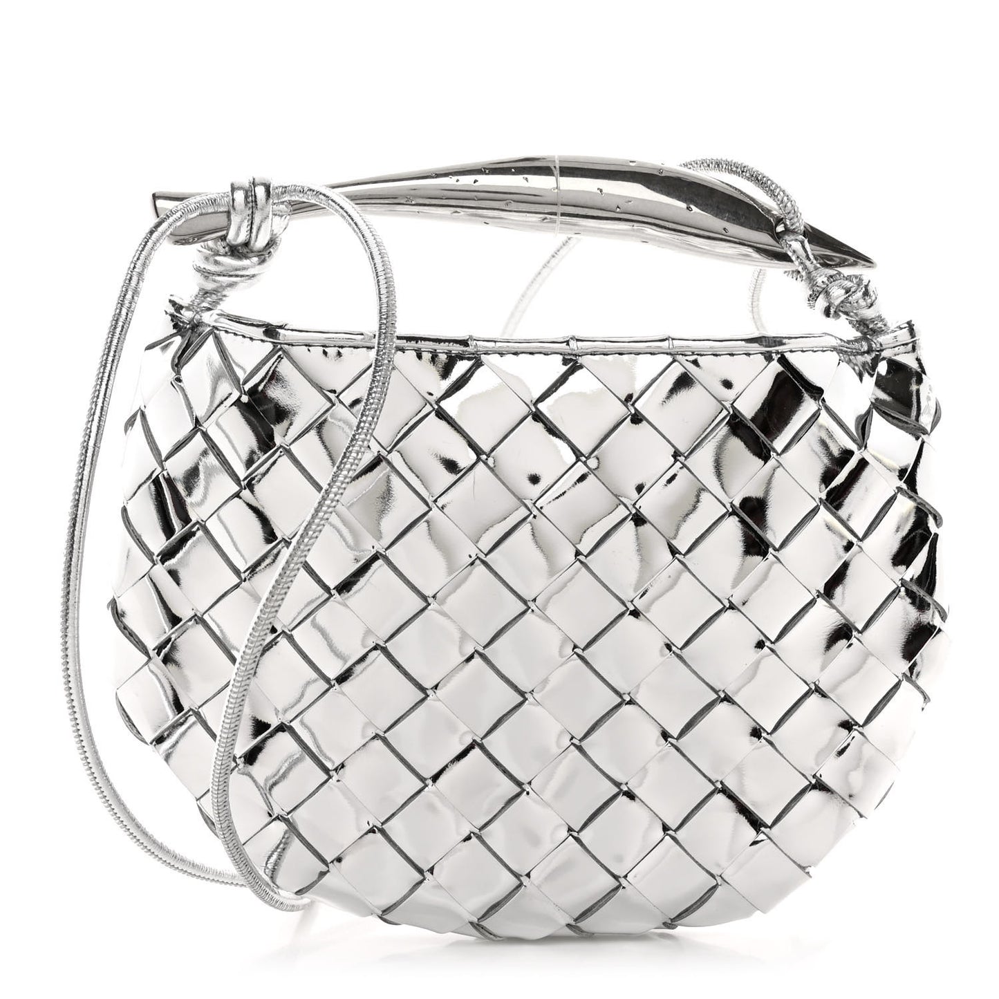 Mirror Laminated Nappa Intrecciato Mini Sardine Bag Silver