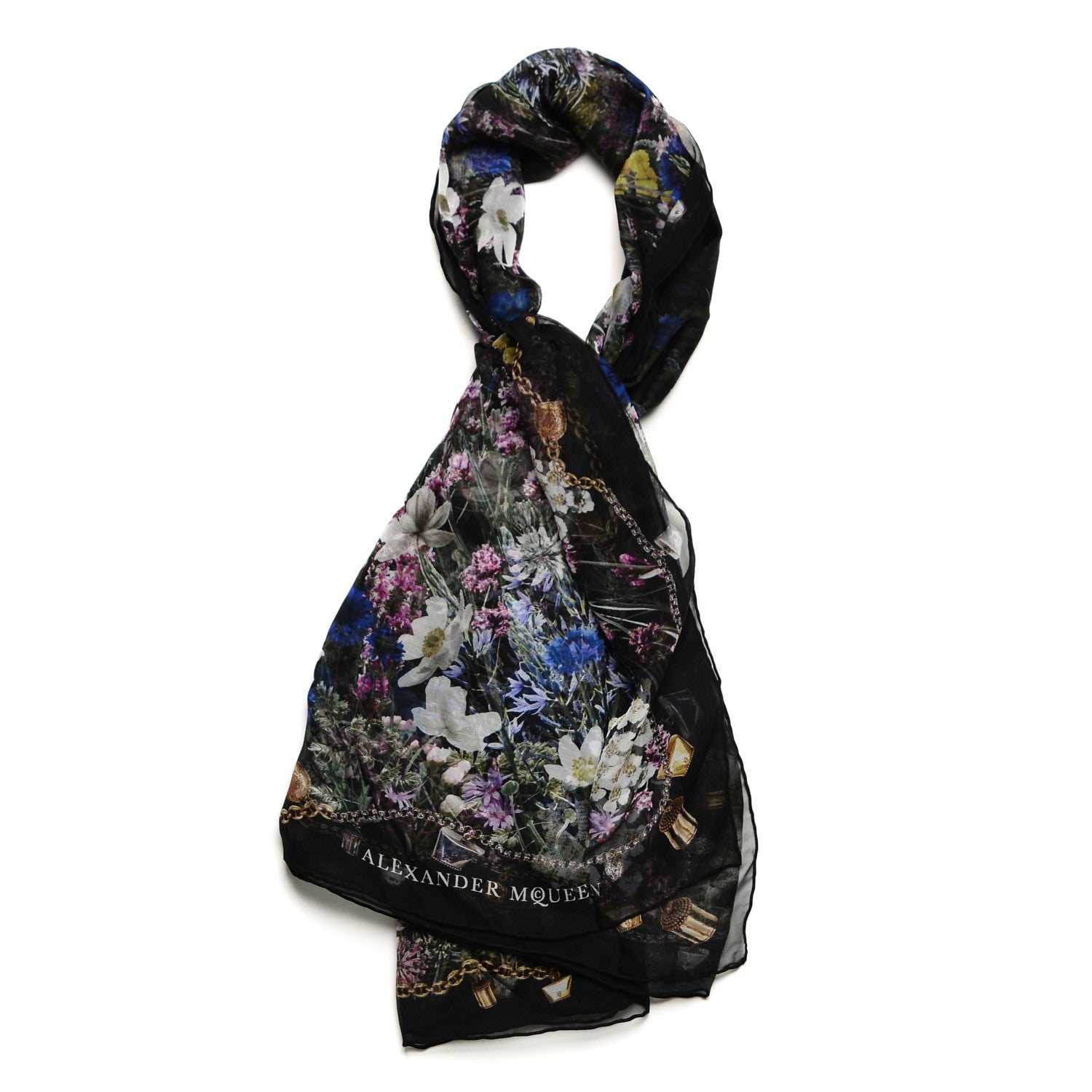 Alexander McQueen Silk Chiffon Wild Meadow Shawl Black 1 of 6