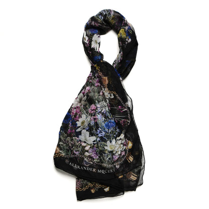 Alexander McQueen Silk Chiffon Wild Meadow Shawl Black 1 of 6