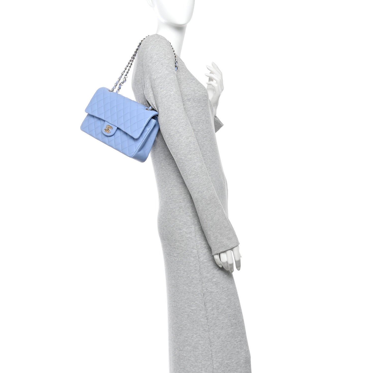 Chanel Lambskin Quilted Medium Double Flap Light Blue 2 of 11
