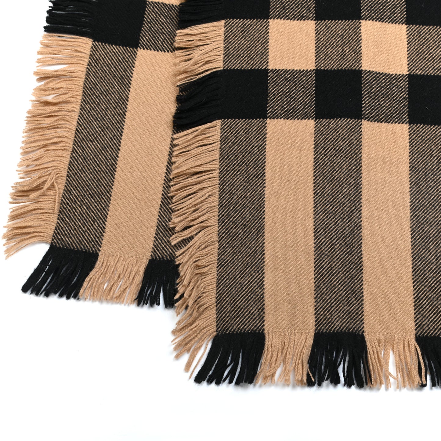 Wool Check Happy Fringe Scarf Beige