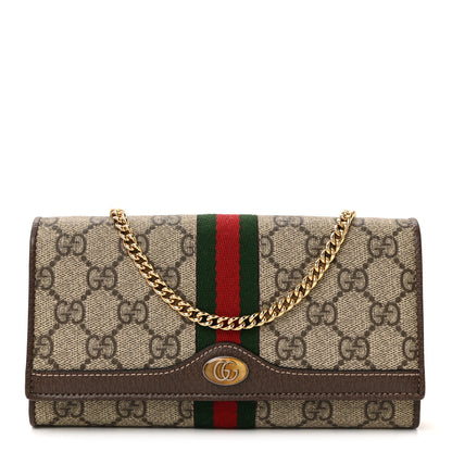 Gucci GG Supreme Monogram Web Ophidia Wallet On Chain Brown 1 of 11