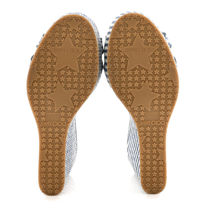 Jimmy Choo Woven Raffia Stripe Parker Wedge Sandals 38 Dusk Blue 5 of 11