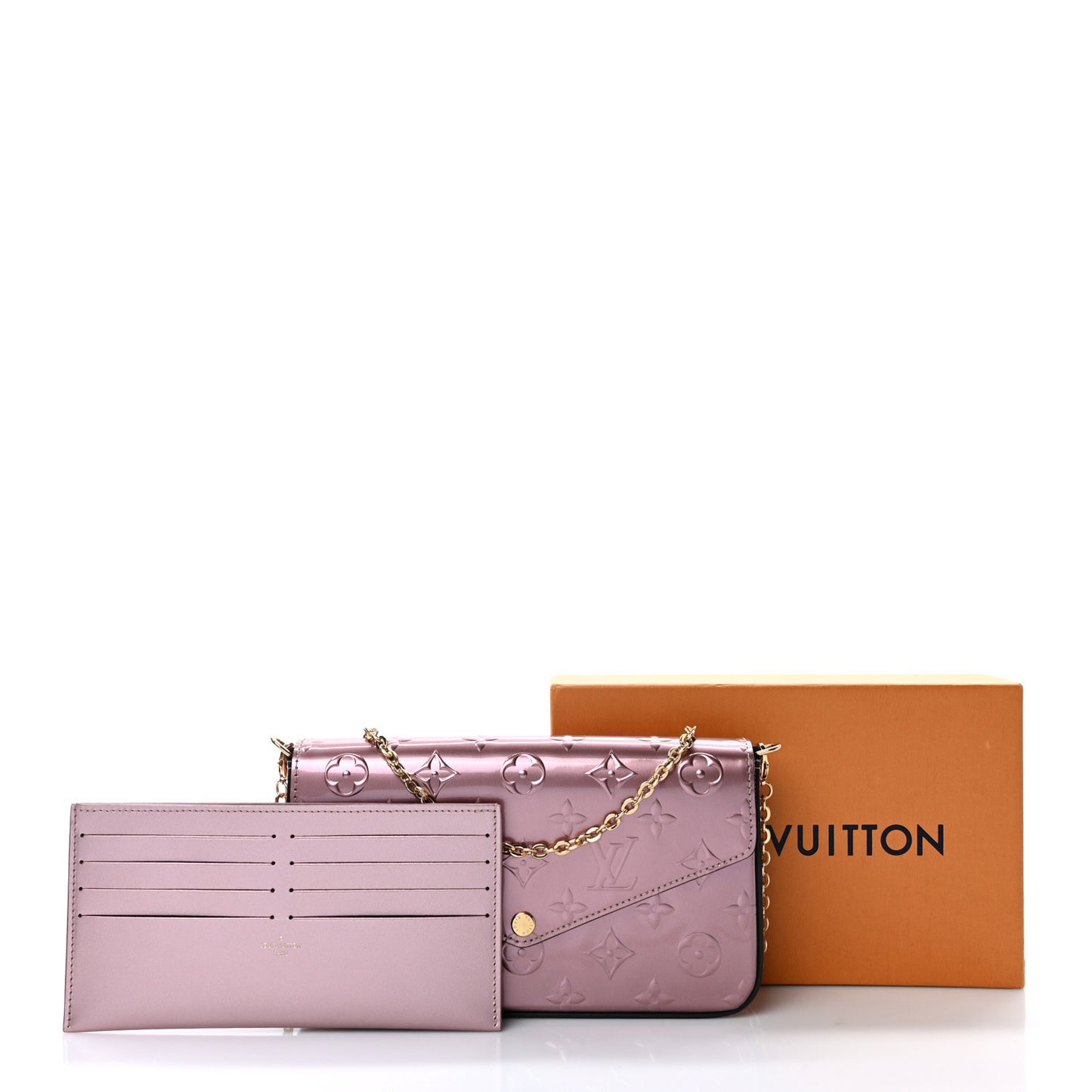 Vernis Pochette Felicie Chain Wallet Metallic Pale Pink