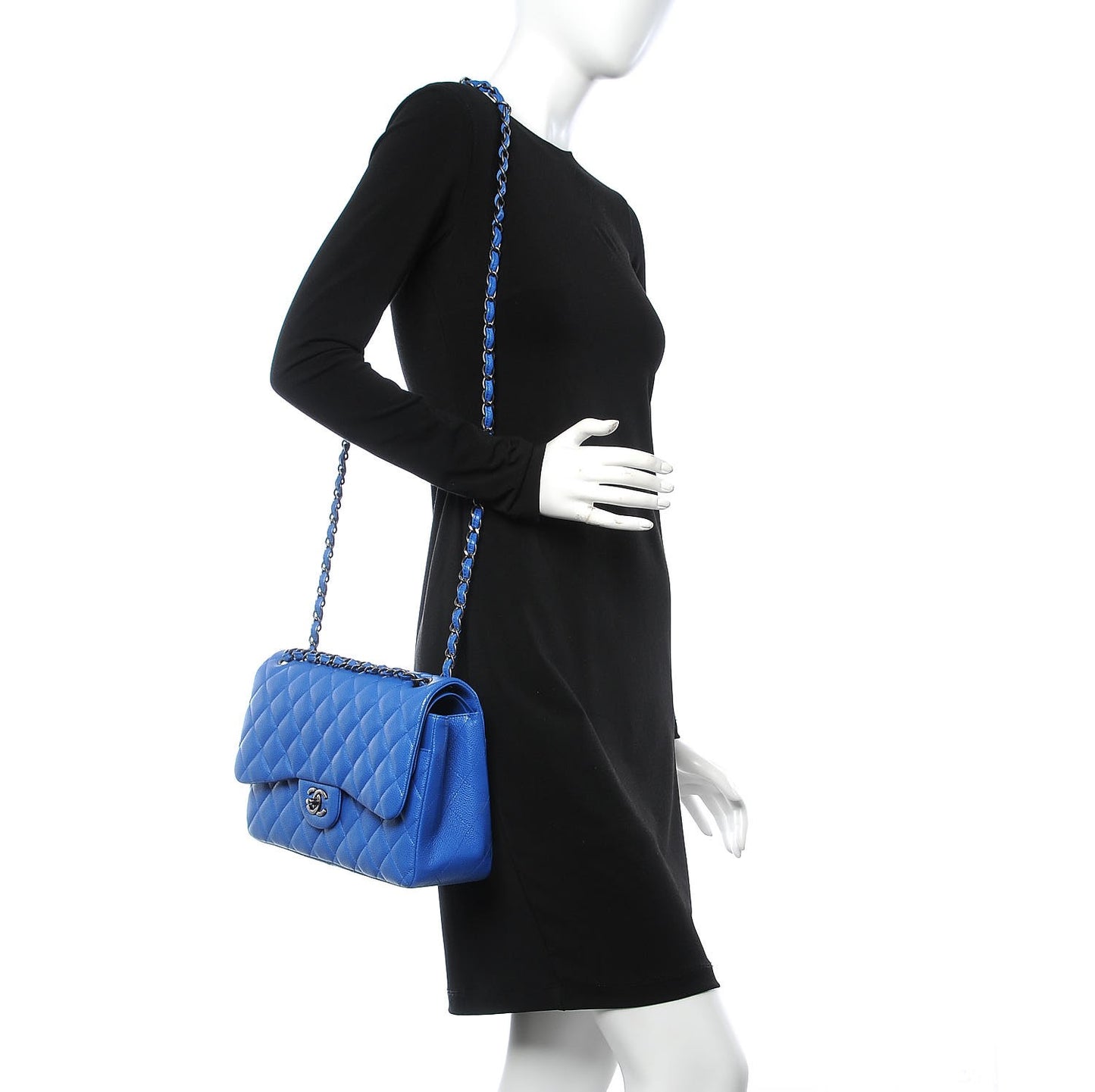 Caviar Quilted Jumbo Double Flap Blue