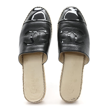 Chanel Goatskin Patent Calfskin CC Espadrille Mules 40 Black 2 of 11