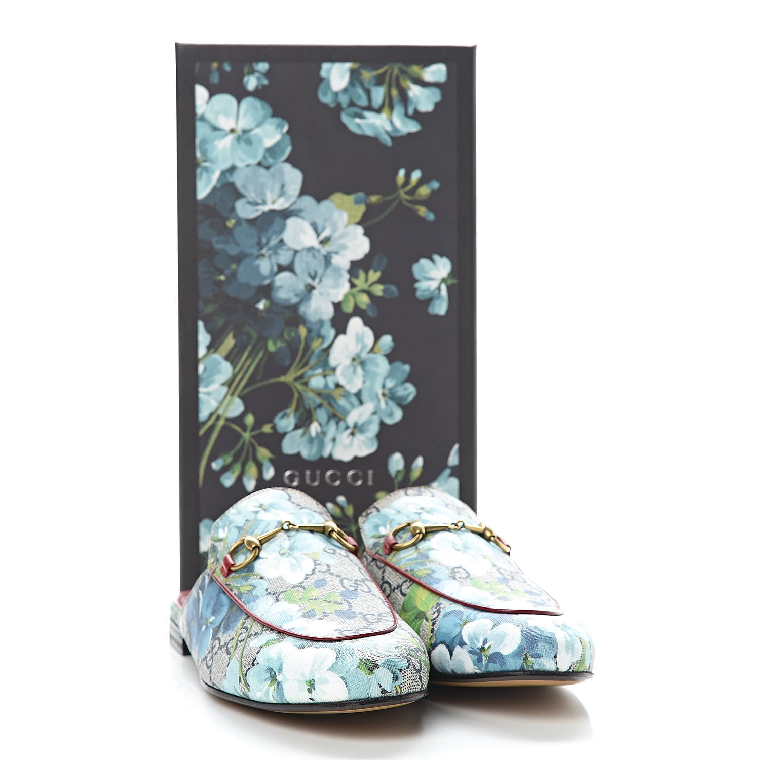 Gucci GG Supreme Monogram Blooms Womens Princetown Slippers 39 Beige Blue Navy Hibiscus Red 9 of 9