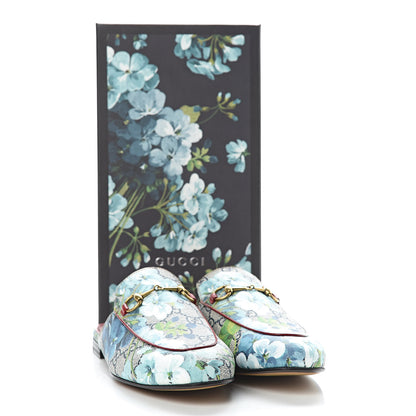 Gucci GG Supreme Monogram Blooms Womens Princetown Slippers 39 Beige Blue Navy Hibiscus Red 9 of 9