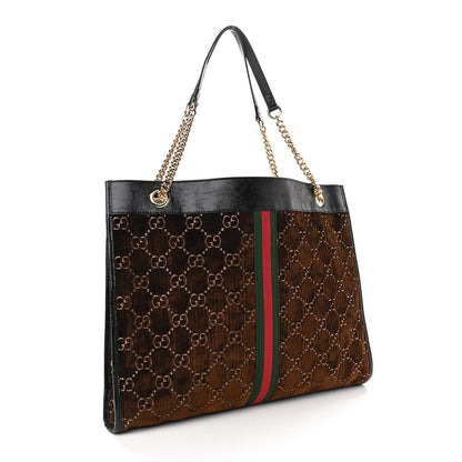 Gucci Velvet GG Monogram Large Rajah Chain Tote Brown 4 of 12