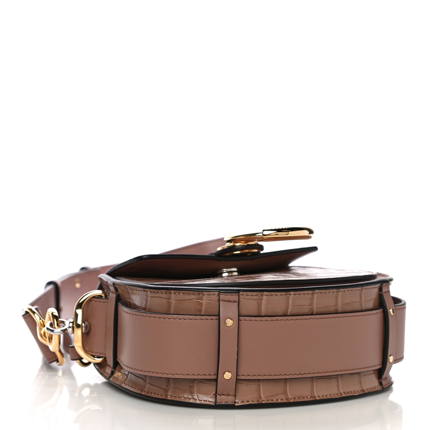 Calfskin Crocodile Embossed Small Tess Bag Woodrose