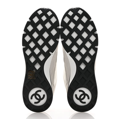 Chanel Nylon Suede Kidskin Calfskin Logo Sneakers 39 White Black 6 of 12