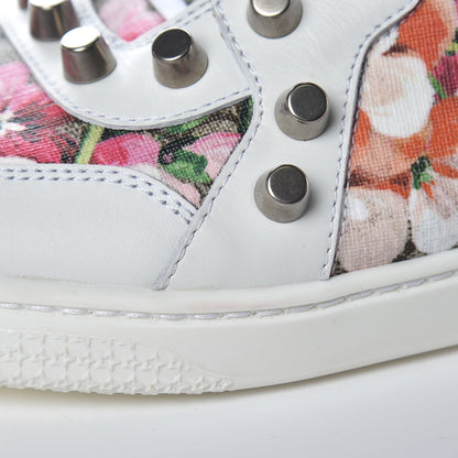 Gucci GG Supreme Monogram Blooms Studded Womens High Top Sneakers 40 Beige Multicolor White 8 of 8