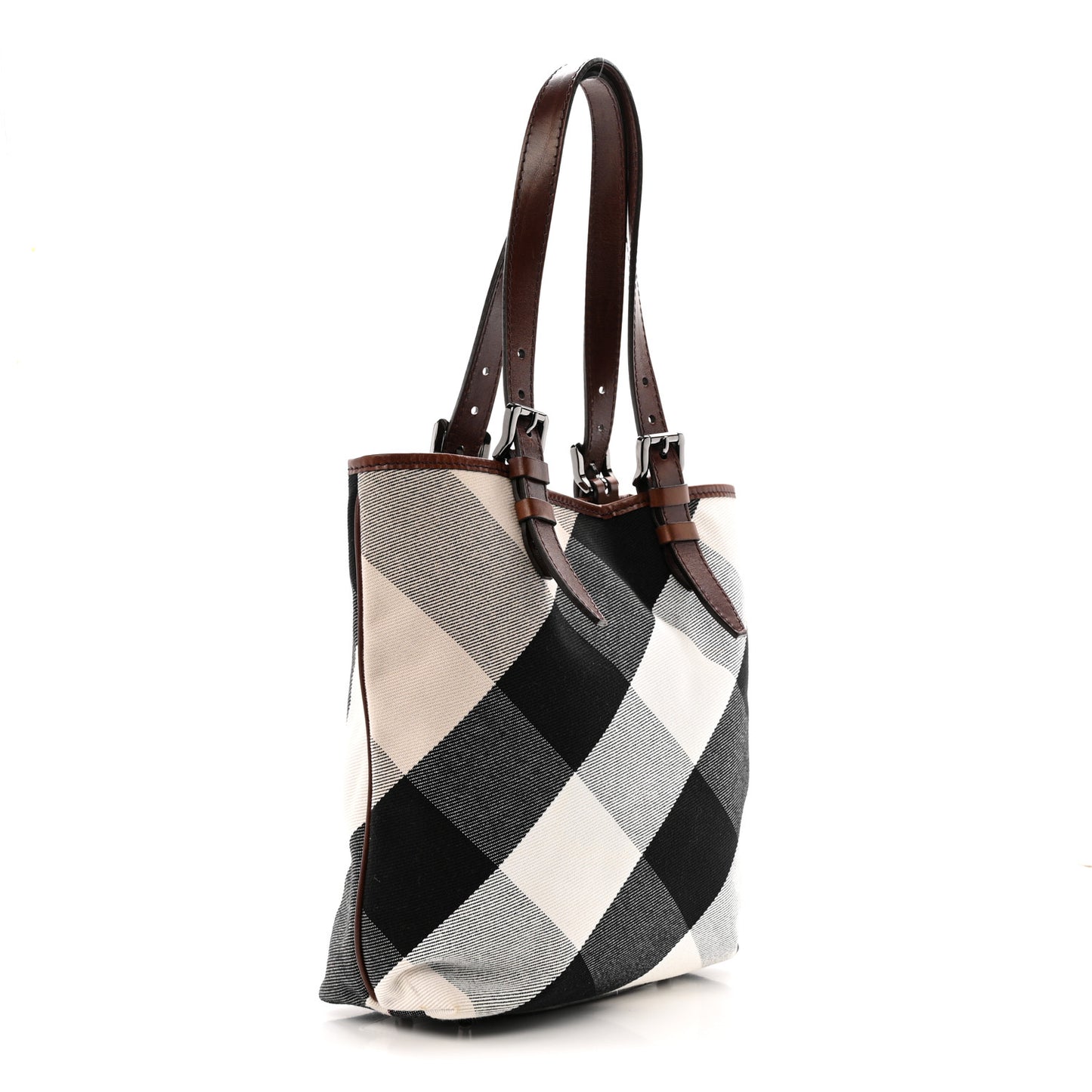 Canvas Mega Check Print Tote Beige