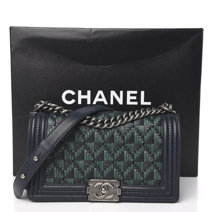 Chanel Calfskin Woven Medium Boy Flap Navy Green 11 of 11