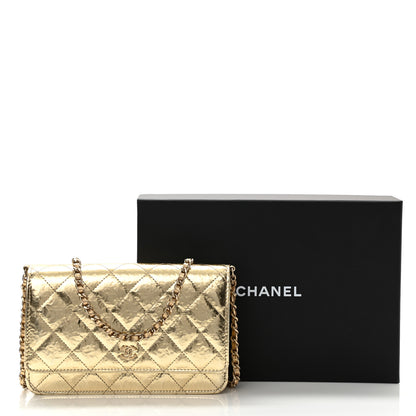 Chanel Hammered Metallic Calfskin Quilted Wallet On Chain WOC Gold 13 of 13