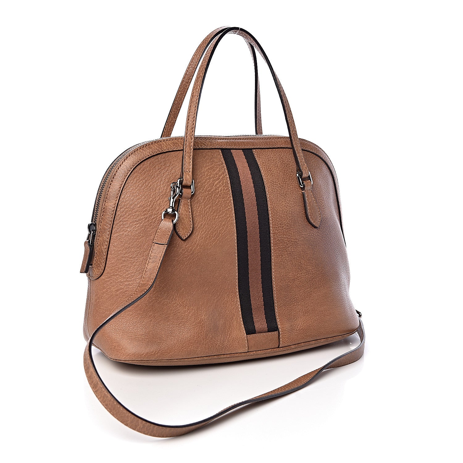 Gucci Calfskin Medium Web Dome Bag Brown 3 of 14