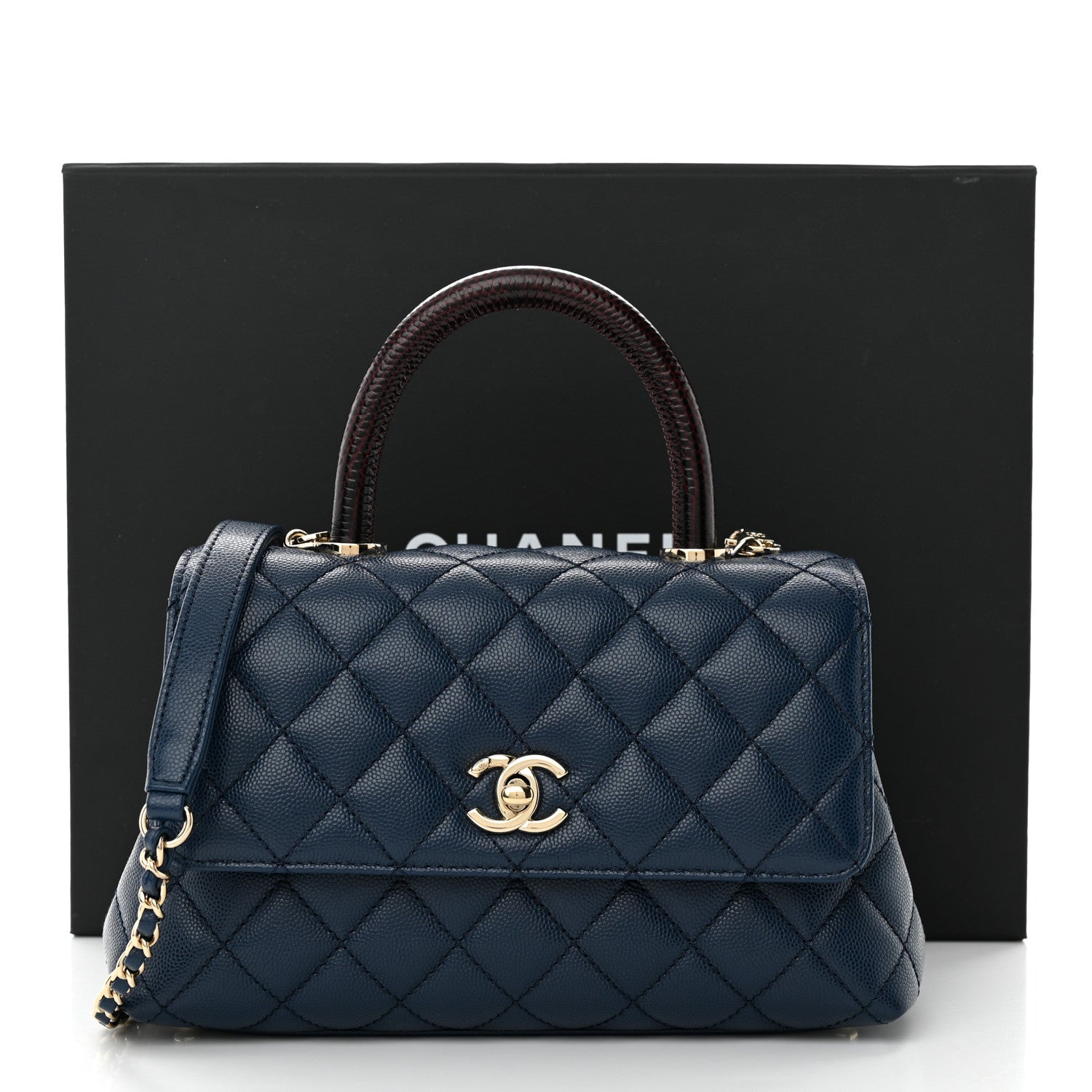 Chanel Caviar Quilted Lizard Embossed Mini Coco Handle Flap Navy Blue 13 of 13