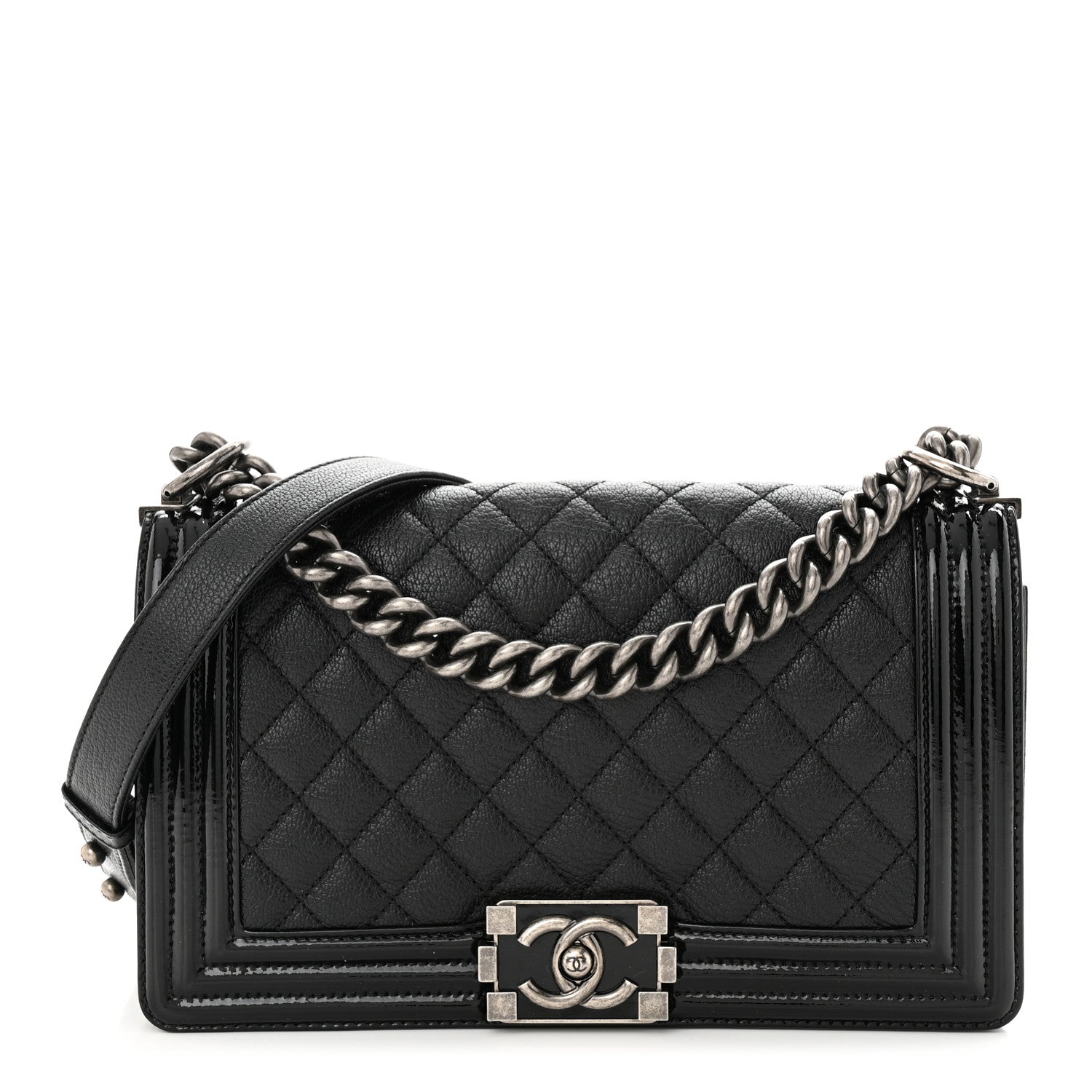 Chanel Goatskin Quilted Patent Medium Duo Boy Flap Black 1 of 12