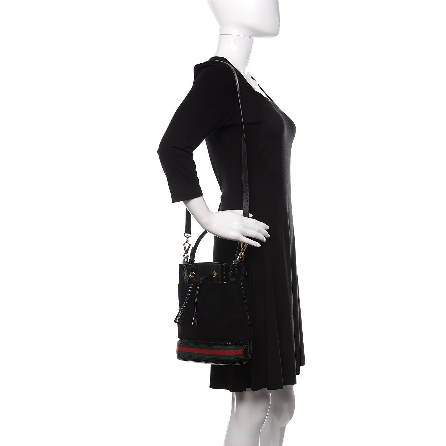 Gucci Suede Patent Web Small Ophidia Bucket Bag Black 2 of 10