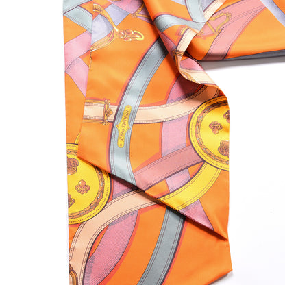 Hermes Silk Cavalcadour Maxi Twilly Orange Argile Bouton D'Or 2 of 6