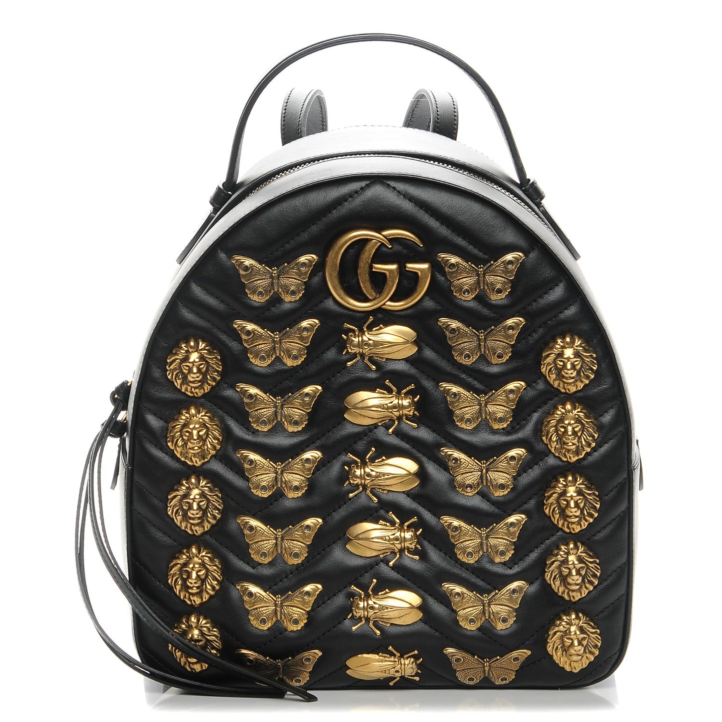 Calfskin Matelasse Animal Studs GG Marmont Dome Backpack Black