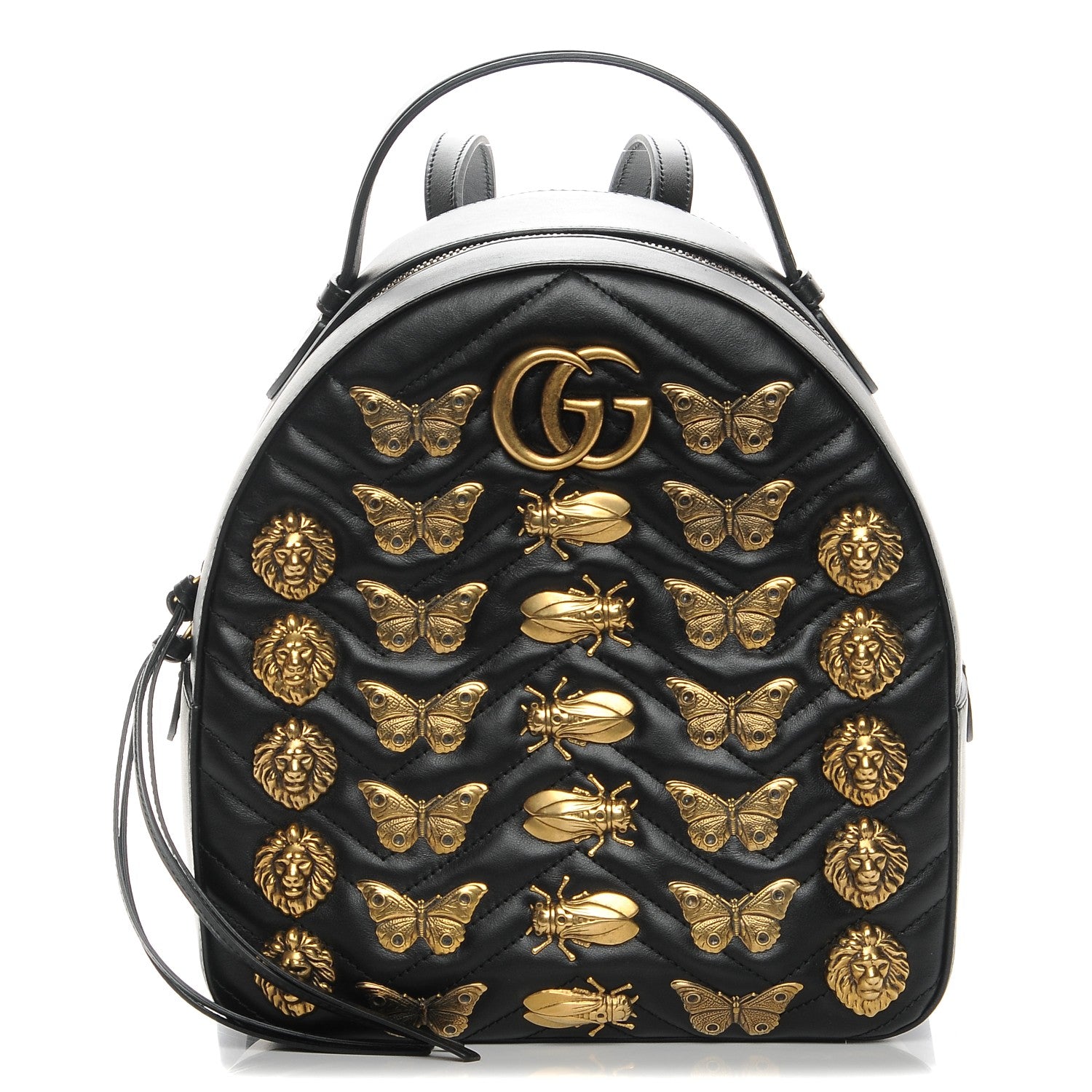 Gucci Calfskin Matelasse Animal Studs GG Marmont Dome Backpack Black 1 of 7