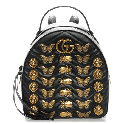 Gucci Calfskin Matelasse Animal Studs GG Marmont Dome Backpack Black 1 of 7