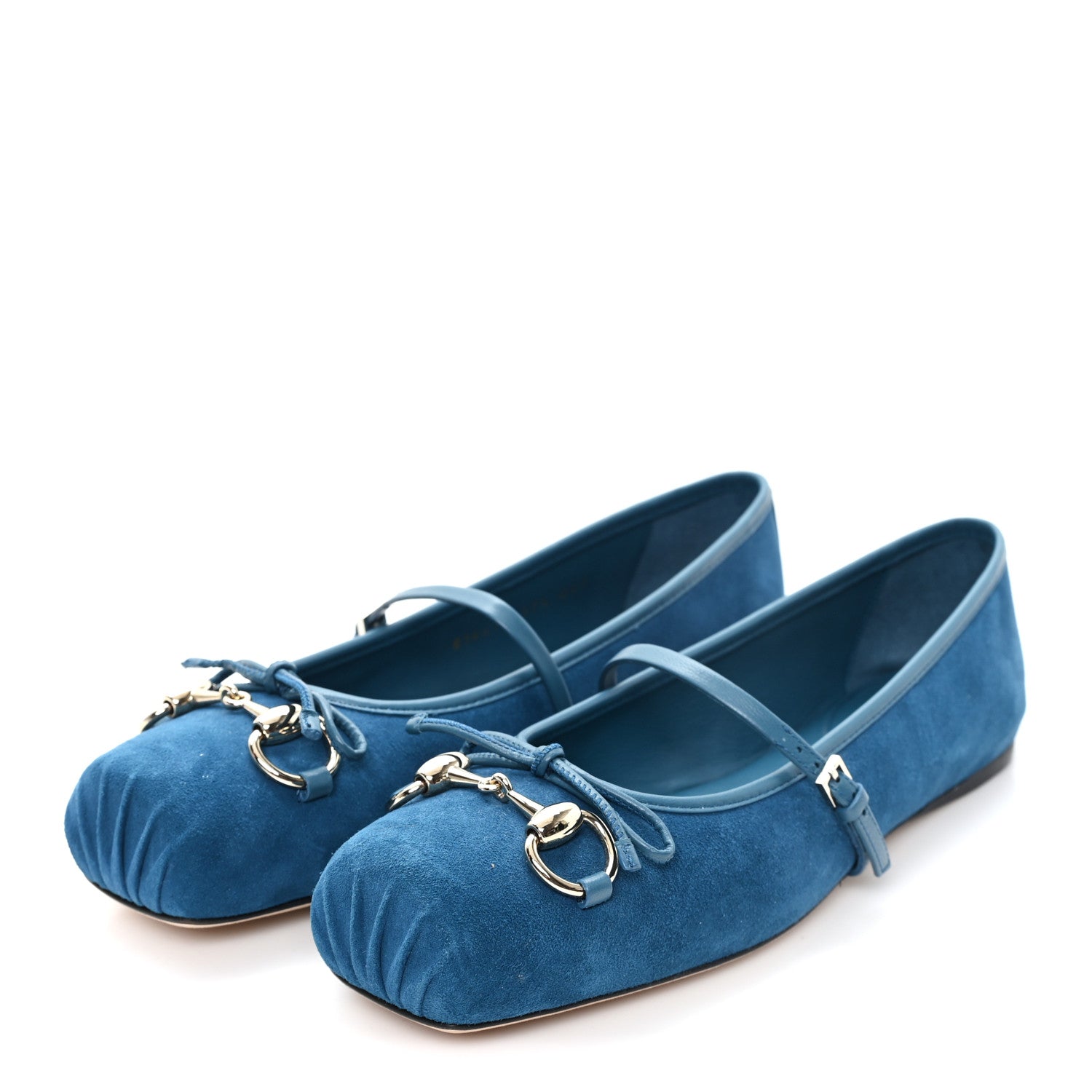 Gucci Kid Scamosciato Horsebit Ballet Flats 37.5 Deep Acqua 4 of 10