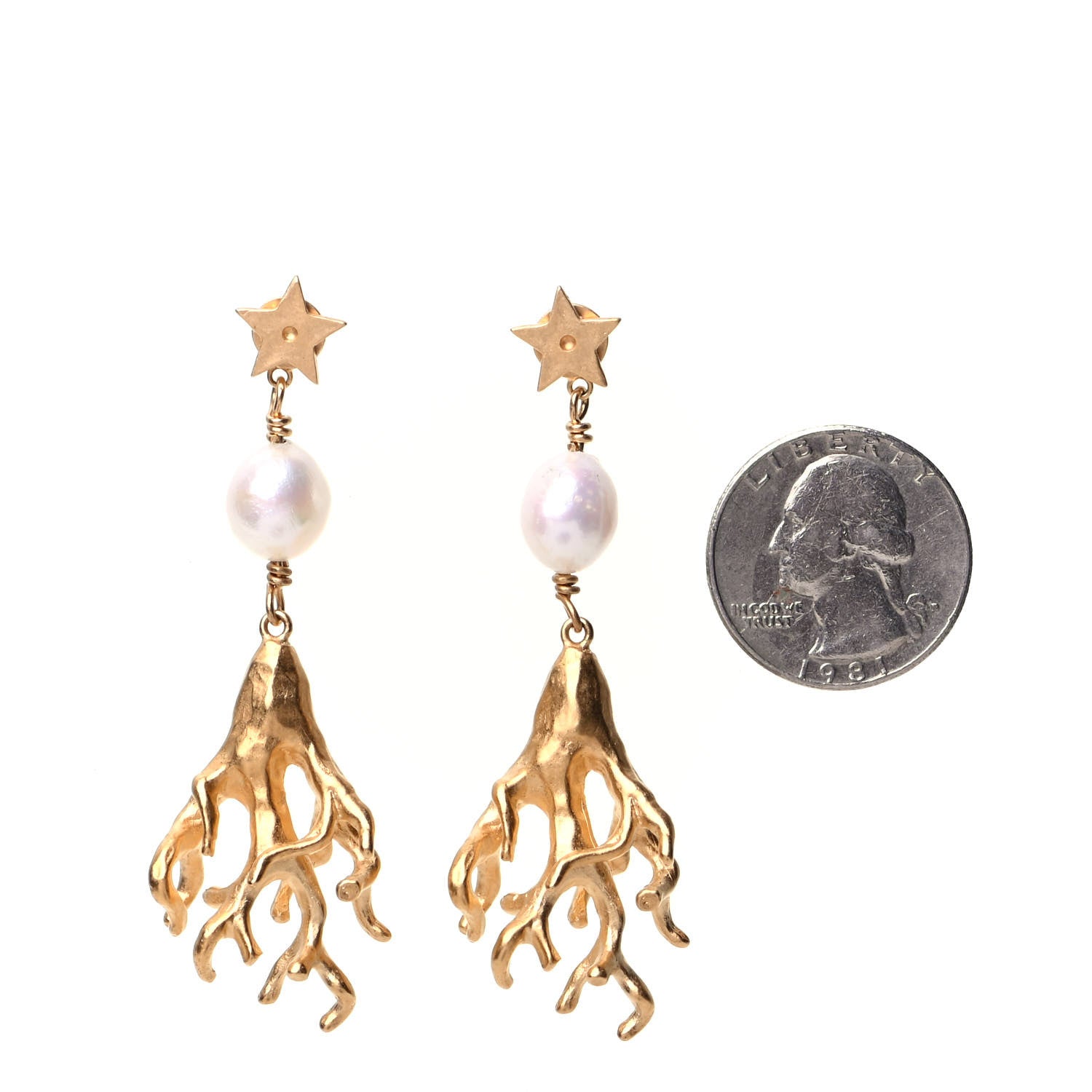 Christian Dior Pearl Corail Star Drop Earrings Gold 2 of 4