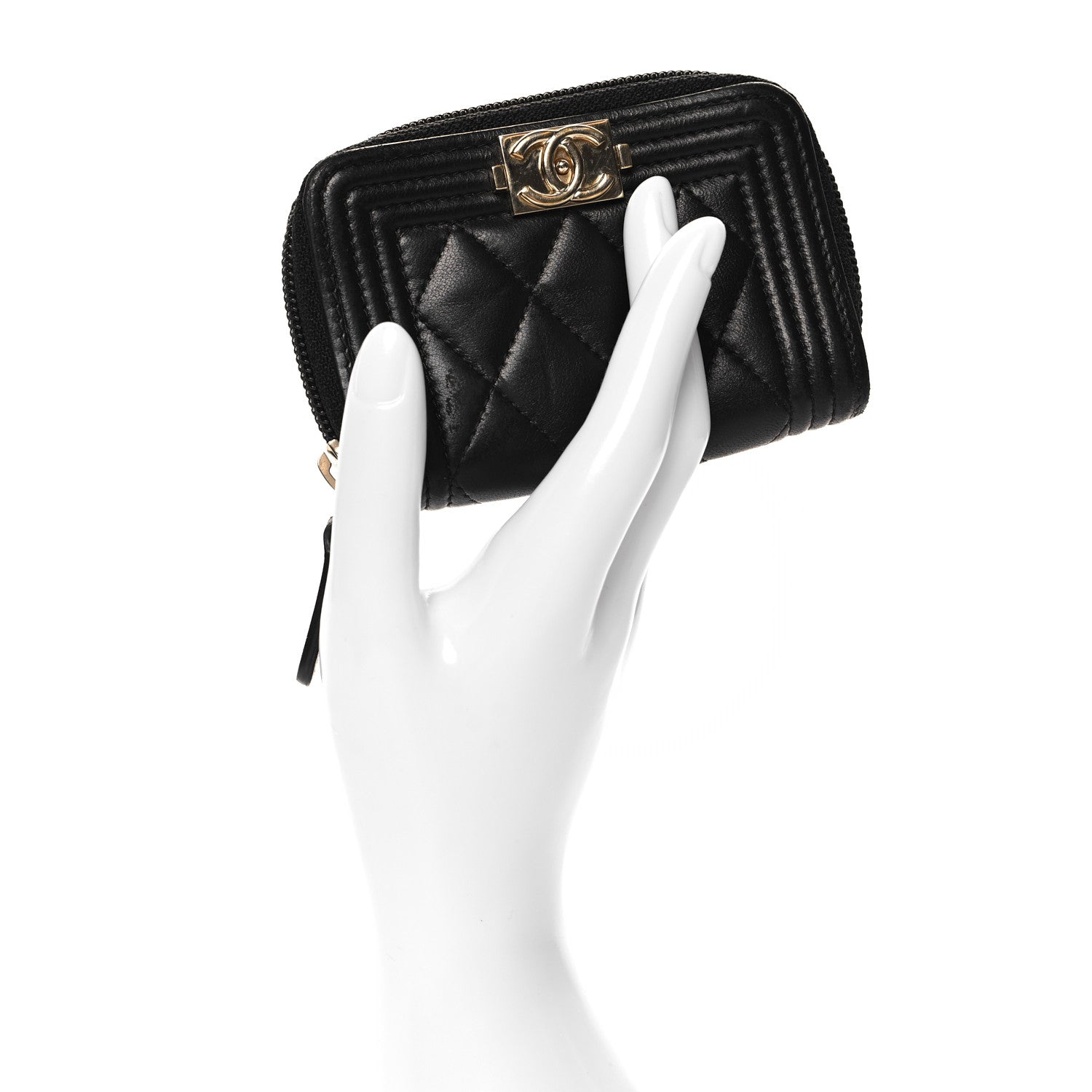 Chanel Lambskin Quilted Zip Around Boy Coin Purse Wallet Black 2 of 9