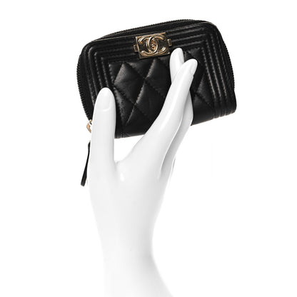 Chanel Lambskin Quilted Zip Around Boy Coin Purse Wallet Black 2 of 9