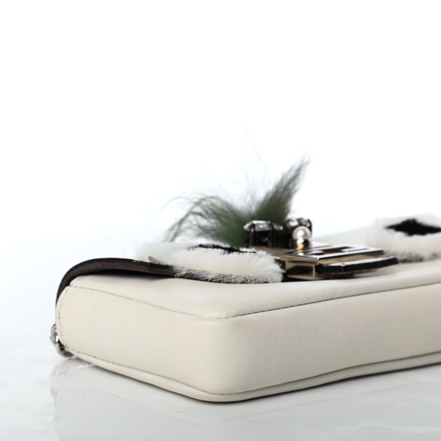 Fendi Calfskin Fox Mink Fur Monster Micro Baguette White 8 of 9