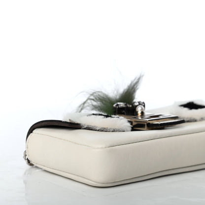Fendi Calfskin Fox Mink Fur Monster Micro Baguette White 8 of 9