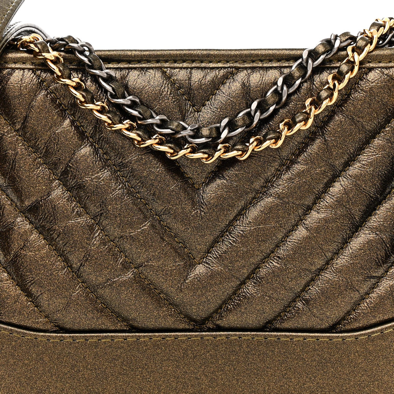 Chanel Metallic Calfskin Chevron Quilted Small Gabrielle Hobo Gold 8 of 11