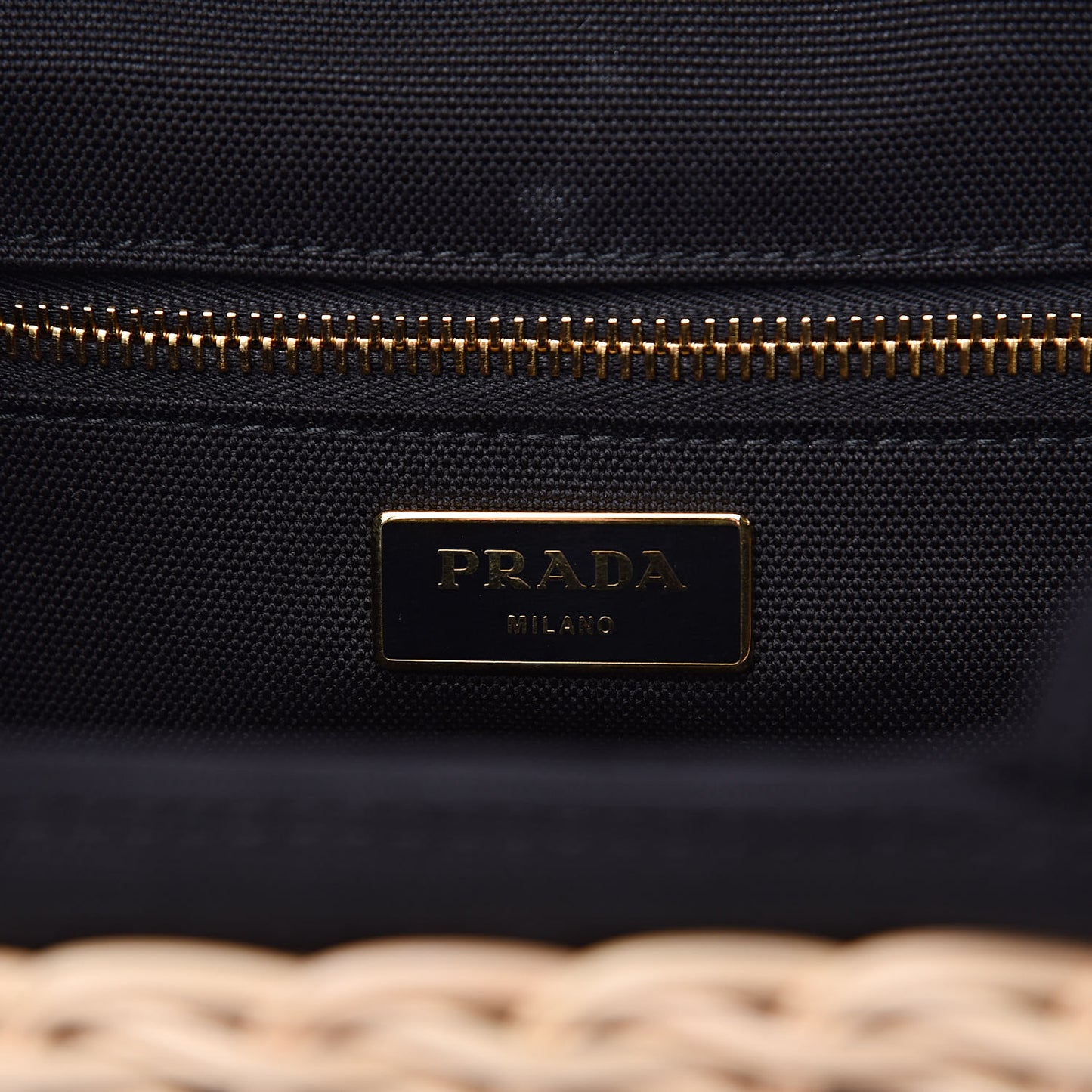 Wicker Canvas Shoulder Bag Black