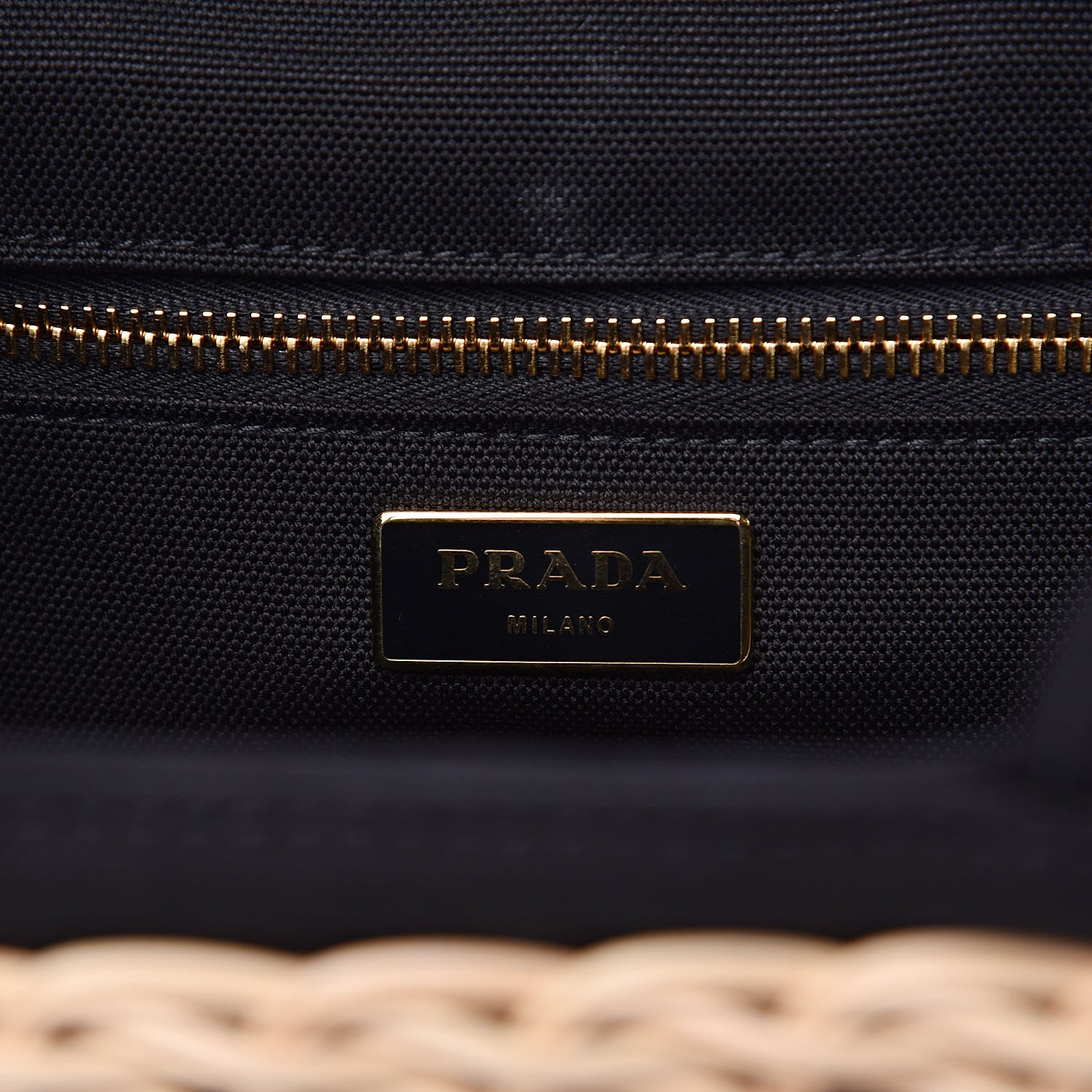 Prada Wicker Canvas Shoulder Bag Black 6 of 9